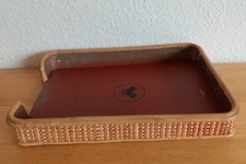 alter Schreibtisch-Ablagekorb Briefablage ?Rattan/Holz-Geflecht ~40er/50er Jahre
