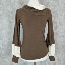 Pullover 38 M Großer Kragen Apsara Sweatshirt Braun Stretch Langarmshirt Langarm