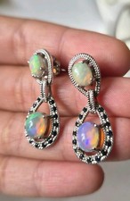 925 Silber Echter Opal Edelstein mit Onyx Ohrringe Schmuck