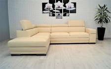Creme Echtleder Ecksofa