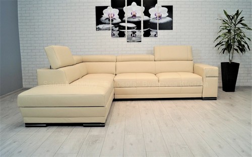 Creme echtleder ecksofa - echtleder,