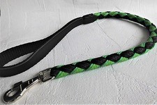 HUNDELEINE sog. Peitsche, geflochten, 85cm/20mm, Echt LEDER Grün-Schwarz