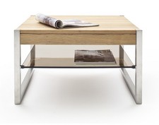 Couchtisch Eiche Wohnzimmertisch Metall mit Glasplatte Sofatisch Beistelltisch