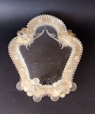 ♥ ELEGANTER WANDSPIEGEL RAHMEN AUS MURANOGLAS MIT BLUMEN VINTAGE 70er Jahre