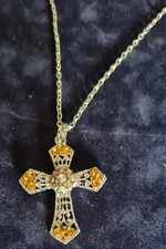 Vintage Kreuz mit Swarovski Steinen und Halskette,  Länge Erweiterbar, 