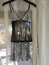 Sexy Gotik Party Kleid 40 L 42 neu Minikleid Stretch Netz Pailletten Go Go Kleid