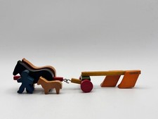 Holz Figuren Holzfiguren Bauern Pferde Egge Vintage