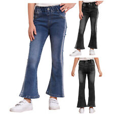 DE Mädchen Jeans Hose Stretch Lange Schlaghose Freizeit Denim Hosen Streetwear