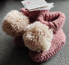 Rosa Baby Mädchen Strickschuhe mit großem Pompon rosa  GR.62 NEU