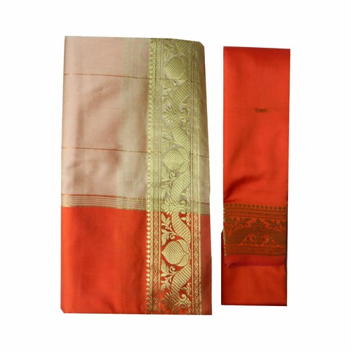 Brocade saree beige orange - brocade,