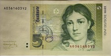 BRD 5 DM Banknote Schein 1. August 1991 A-Serie