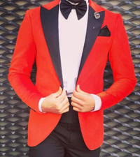 Designer Orange Samt Anzug