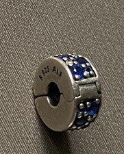 PANDORA Charm Anhänger Clip 925 Sterlingsilber blaue Steine und weiße Steine 