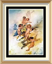 Vintage viktorianischer Stil Hans Zatzka Fee Kunstdruck KIRSCHMANN BEIM SPIELEN Amor Engel