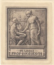Exlibris Bookplate Heliogravüre Heinrich Kautsch 1859-1943 Muse Lorbeerzweig