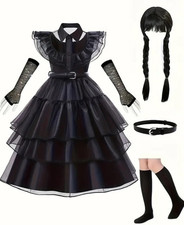 5-teiliges Wednesday Kostüm Set /Mädchen Kostüm Fasching, Gr.122/128