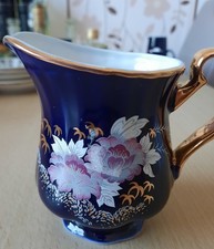 Kobalt Milchkännchen Crown Arpo Fine Porcelaine Goldrand Blumendekor