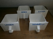 4 alte  Schütten Vorratsgefäße Keramik blau weiß Strehla Colditz Art Deko