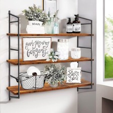 Wandregal Holz Metall Hängeregal Verstellbar Wandboard Bücherregal Natur / Braun