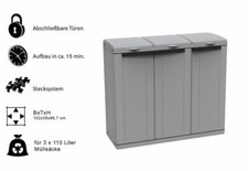 XXL Gartenschrank Kunststoffschrank Gartenbox Müllbox mit Müllsackhalter Grau 