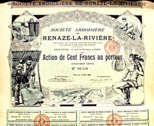 S.A. Renazé - la - Rivière histor. Aktie Paris 1896 Frankreich France Steinbruch