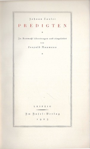 Johannes tauler predigten - johannes,
