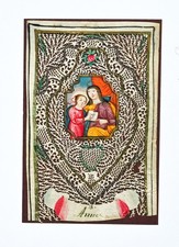 c1800 Spitzenbild mit Gouache St. Anna  Kleines Spitzenbild mit Miniatur-Malerei