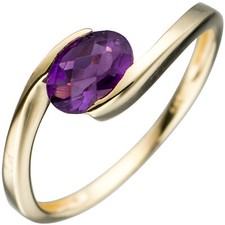 Damenring  333 Gelbgold 8 Karat Amethyst violett Goldring 6,5mm breit neu