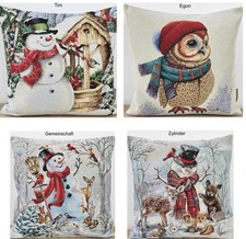 Gobelin Kissenhülle Weihnachten Schneemann Tiere Eule Winter  Vögel Kissenbezug
