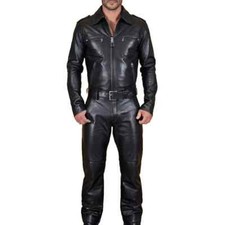 Herren Schwarz Leder Slim Fit