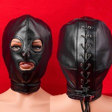 Pu-leder Kopfhaube Kopfmaske Einstellbar Roleplay DE Offene Augen und Mund BDSM