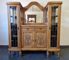 Antikes Jugendstil Buffet Spiegel Marmorplatte Eiche Schnitzereien um 1900