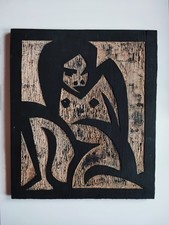 Original Holzschnitt Druckstock Expressionistische Art 26x30 cm.