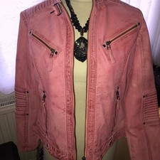 Biker Damen Lederjacke Lammnappa Leder echt Leder rosa Größe L ( 38 ) Jacke 299E