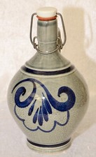 VintaGe Flasche Handarbeit Keramik  blau grau Staffel ca. 1 L  Bügelverschluss