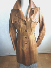 Vintage ECHT LEDER MANTEL Trenchcoat COGNAC mit GÜRTEL used Details Gr. S