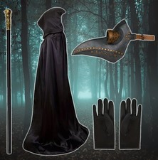 Pest Arzt Kostüm Halloween Angst Böse Herren Mantel Schwarz Tod