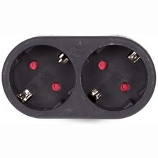 Steckdosenadapter 2-fach horizontal Doppelstecker Mehrfach Multi Stecker schwarz