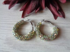 Ohrcreolen silber 3,0cm  mit Pailletten  7 verschiedene Varianten