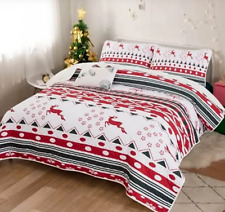Weihnachten 3-teilig Tagesdecke 240x250 Weiß Rot Grün Rentier Schneeflocke