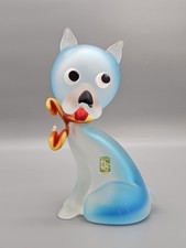 Vintage MURANO Caroli Glas Hund Figur Skulptur satinier blau ca. 28 cm Bulldogge