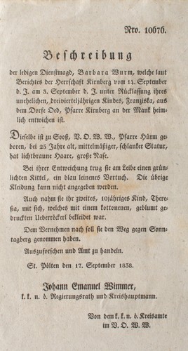 Fahndungsaufruf 1838