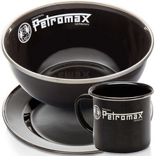 Petromax Emaille Becher Teller Schüssel Camping Outdoor Geschirr Kaffee schwarz
