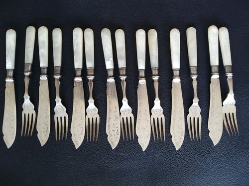 Fischbesteck mit permuttgriff - fischbesteck,