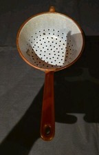 Vintage Stielseiher Nudelsieb Emaille emailliert  
