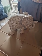 Deko Figur Statue Aufsteller Elefant Elephant Silber Orientalisch Kunststein