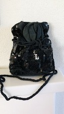 Damen Handtasche schwarz mit Perlen + Pailletten Schultertasche Party Garderobe