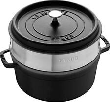 Staub Cocotte Rund Gusseisen Schwarz 5,2L 33cm mit Dämpfeinsatz(DK)