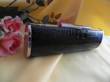 Clutch- mit Schulterkette,Kroko-Print, dkl.-braun