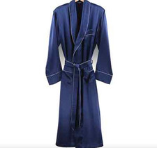 Jasmin Seide Reine Seide Herren Morgenmantel Navy